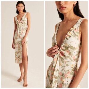 Abercrombie & Fitch Cinched Neck Slip Midi Dress Floral Size S Tall